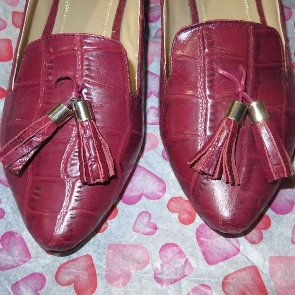 Lord & Taylor Mulberry Purple Croc Embossed Italian Leather Loafers sz 41 or 11